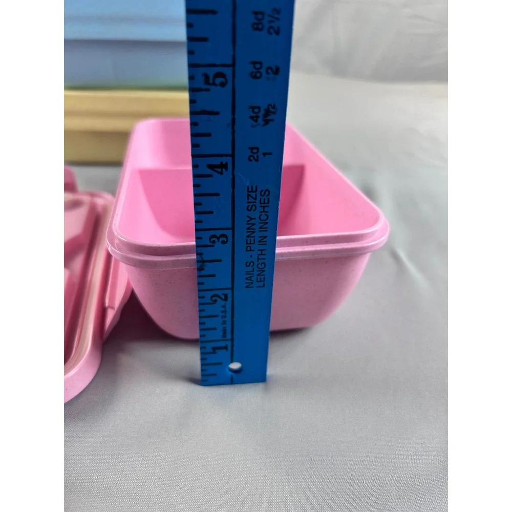 3pc Box Set Pastel Pink Blue Yellow Divided Lunch Containers‎ missing utensils